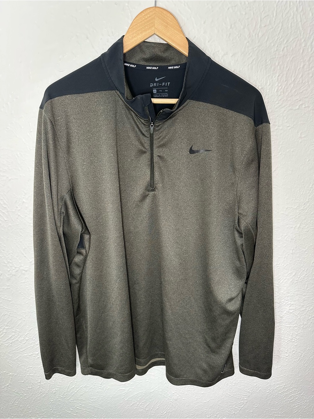 Nike Golf Dri-FIT Quarter Zip Pullover Men XXL Olive Black Performance Athletic